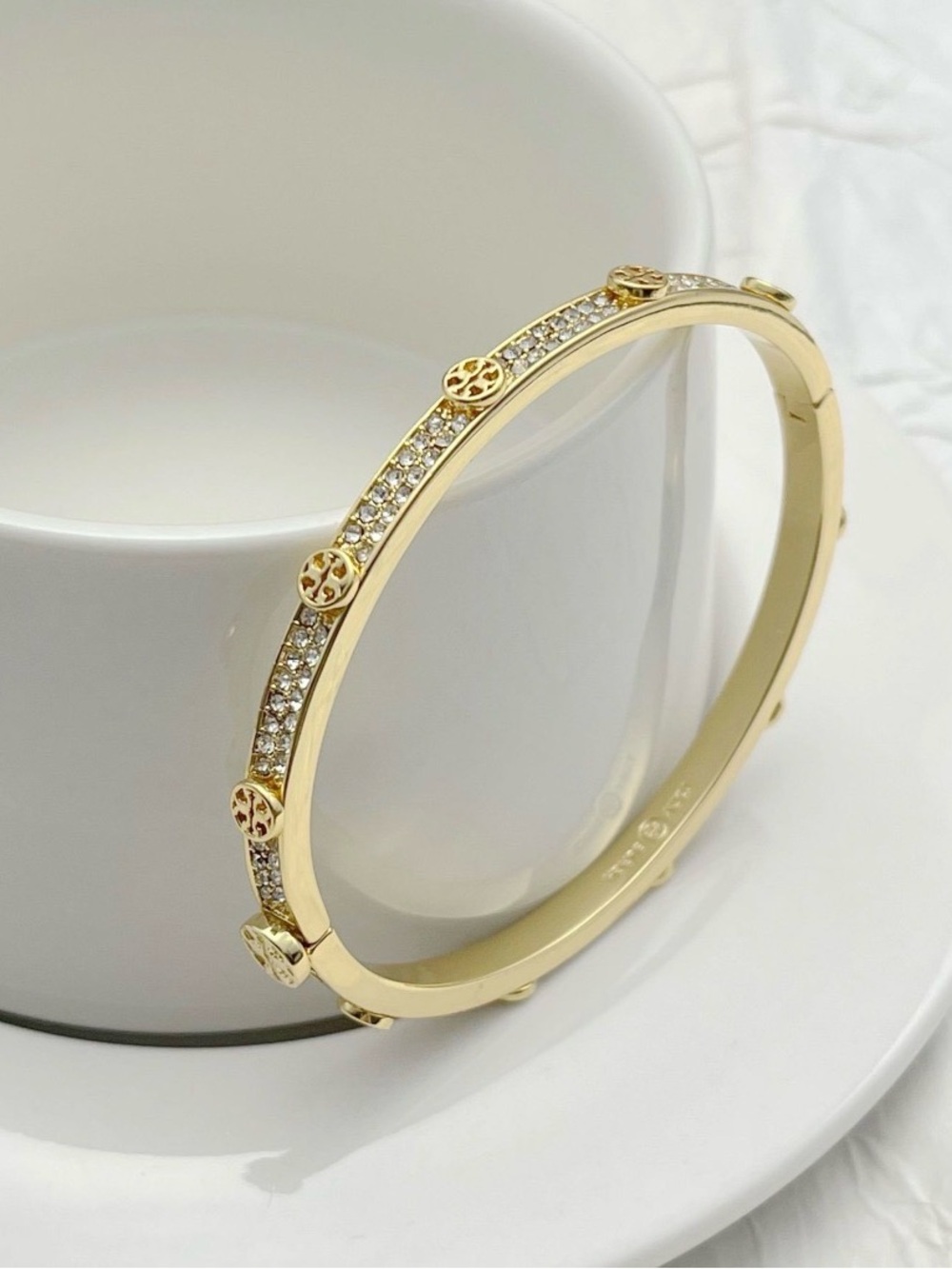 Tory Burch Gold Pavé Logo Accent Bangle Bracelet